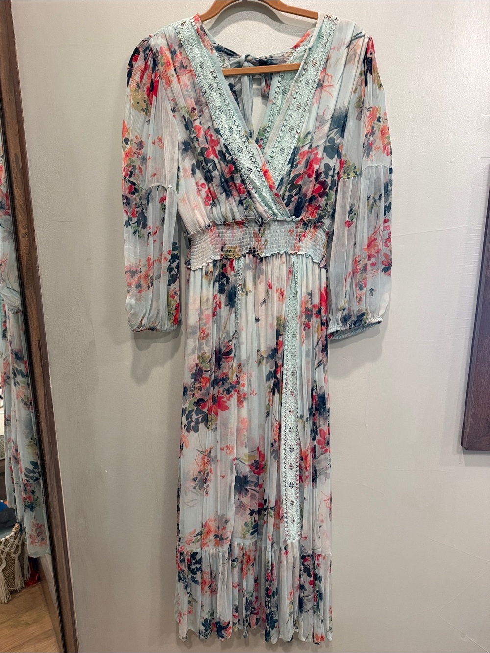 Sundance White Floral V-Neck Tiered Maxi Dress